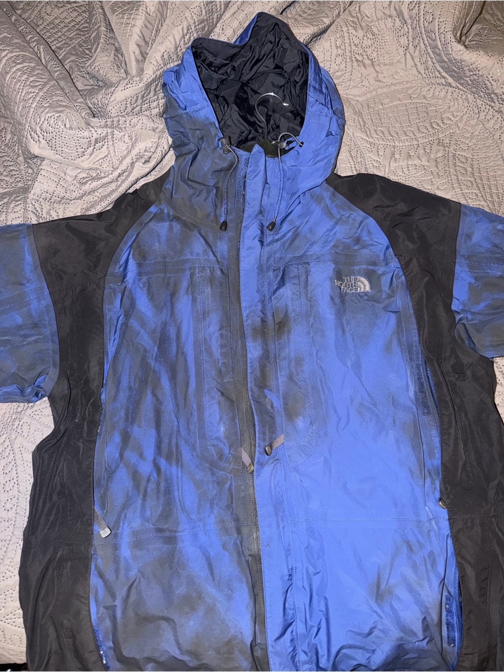The North Face Blue and Black Hooded Raincoat Jacket